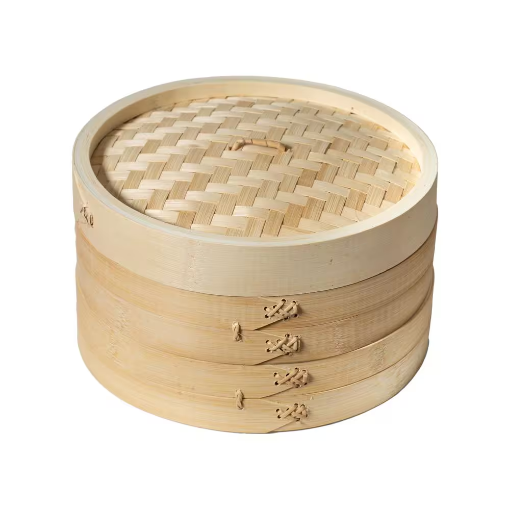 10 In. Natural Bamboo 3-Tier Steamer Baskets