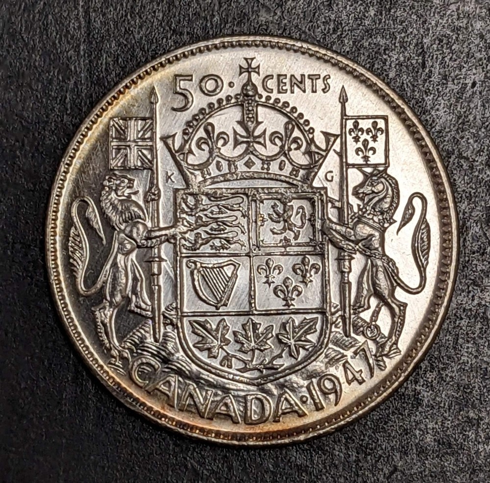 1947 Canada Silver Half Dollar George VI Straight 7 Unc