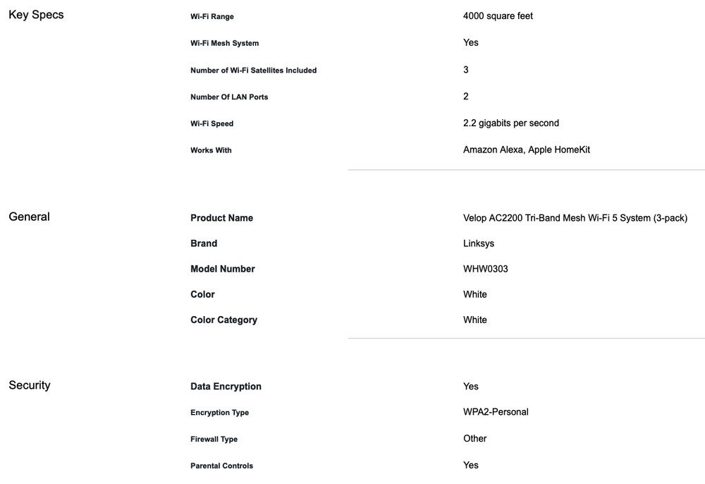 Linksys Velop Mesh Home WiFi System WHW0303