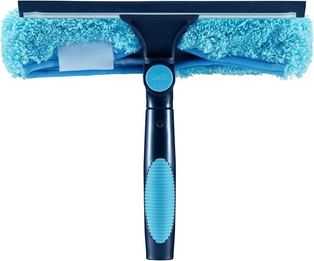 11" Window Squeegee and Microfiber Scrubber 2-in-1 Combo Cleaning Tools Blue