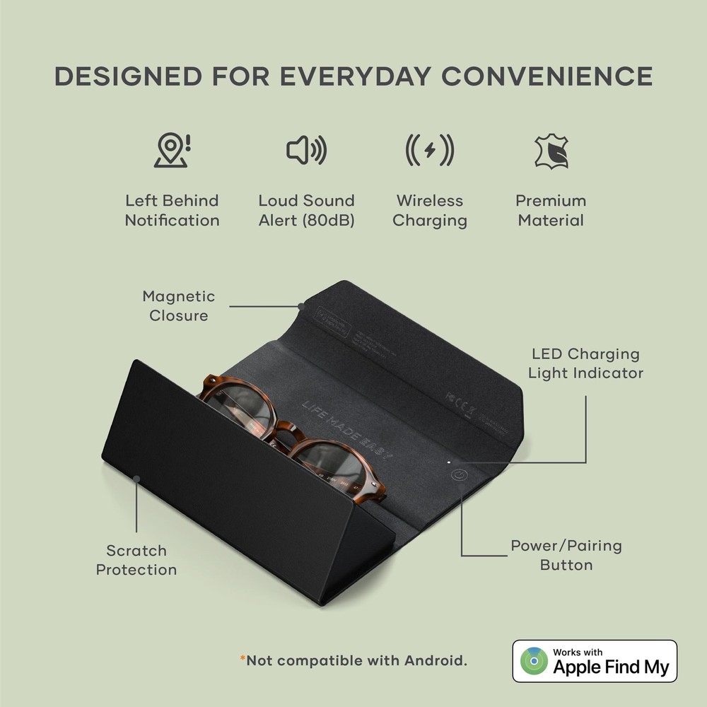 Satechi Smart Glasses Case with Find My, Foldable, Wireless Rechargeable, Alerts