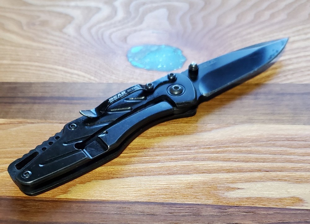 BEAR EDGE BRAND NRA BLACK KNIFE, Plain, USED