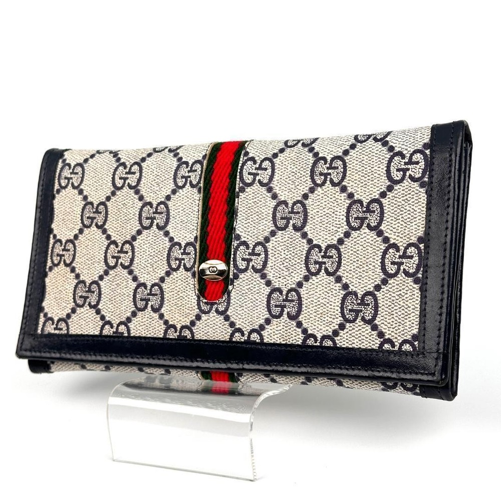 Gucci GG Pattern Sherry Line Long Wallet Navy