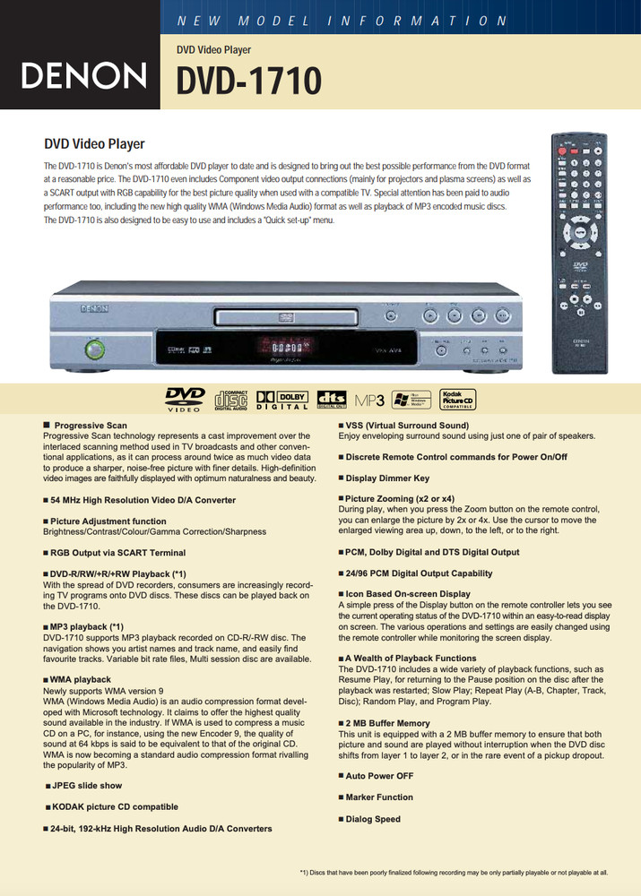 Denon DVD-1710 CD/DVD Player