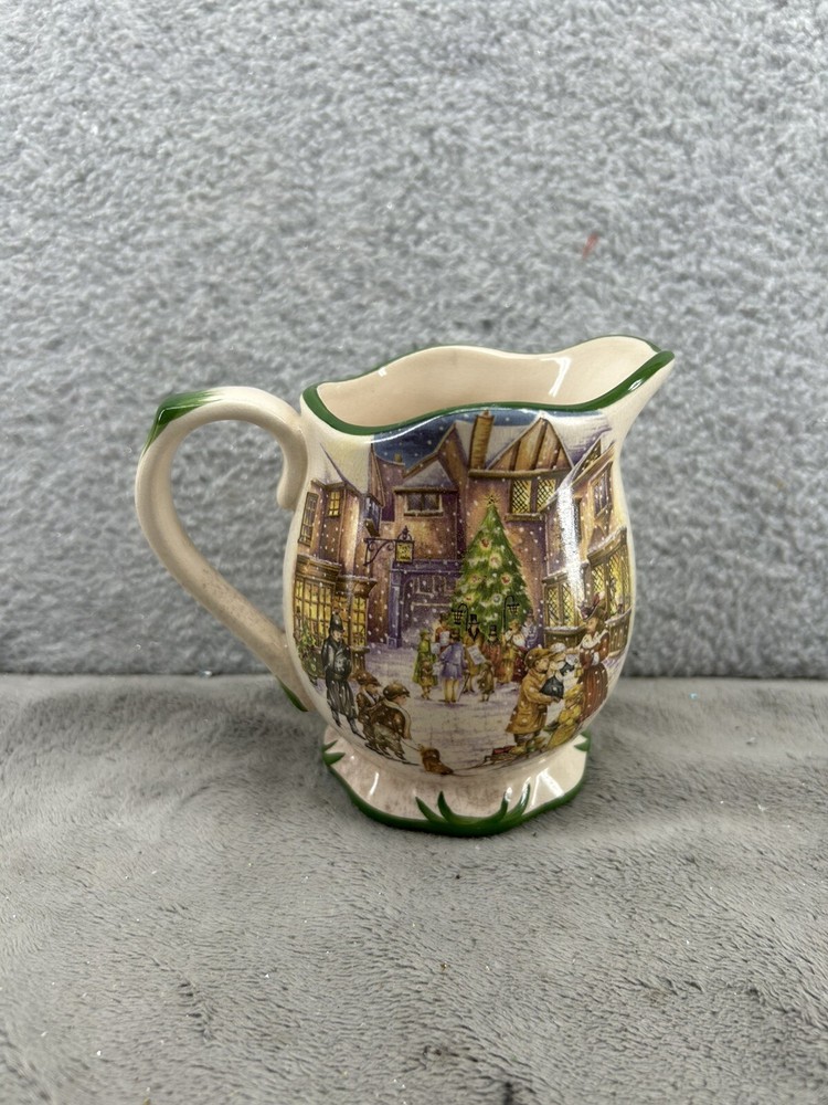 Victorian Pitcher Dickens Winter Christmas Scenes - Has Glaze Cracking