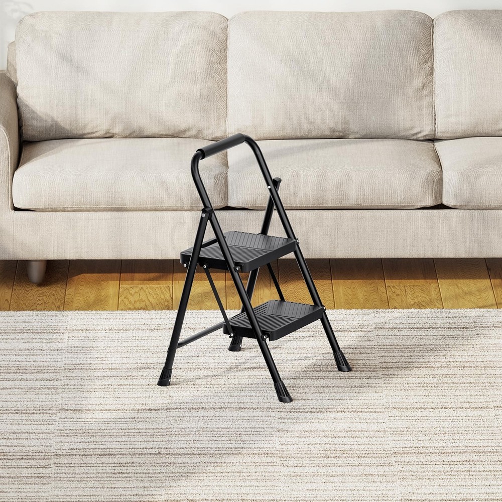 Urackify 2 Step Ladder, Portable Folding Ladder for 2 Black