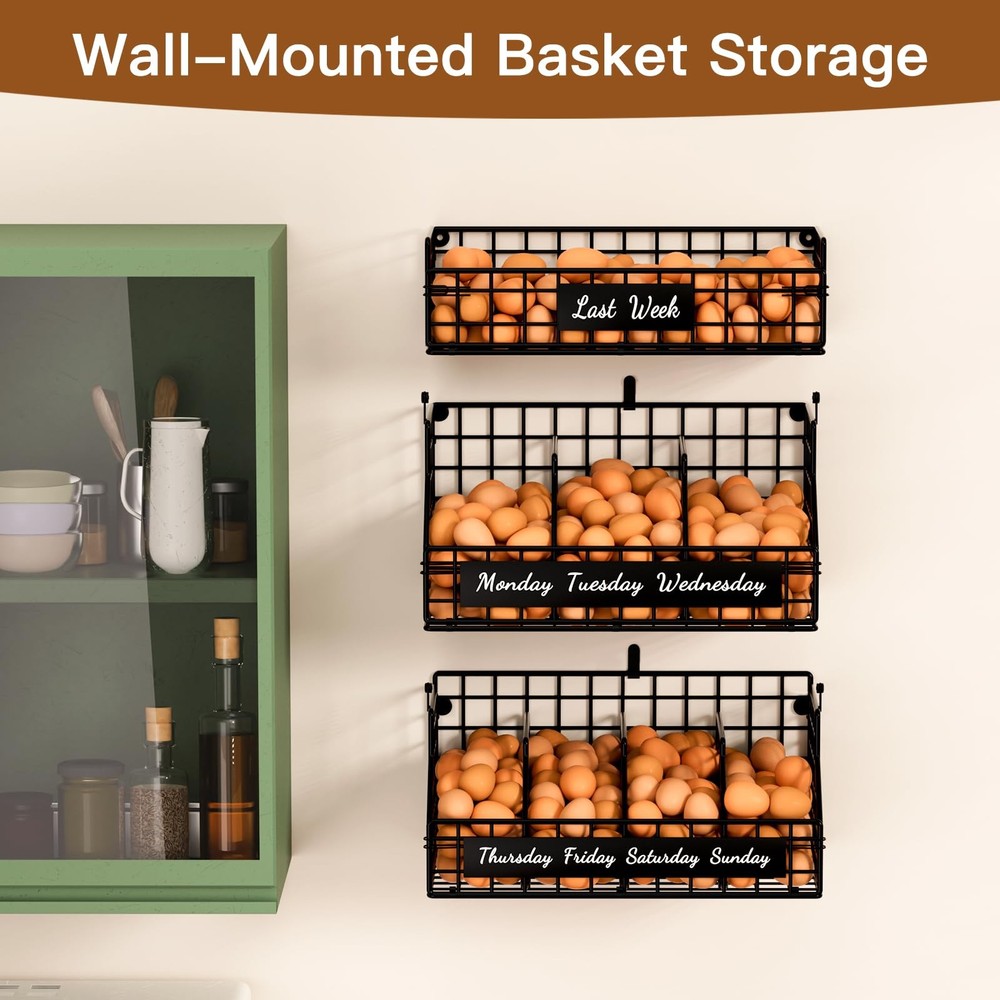 Egg Holder Countertop with Dividers & Labels, 3 Tier Stackable Chicken Egg Ho...