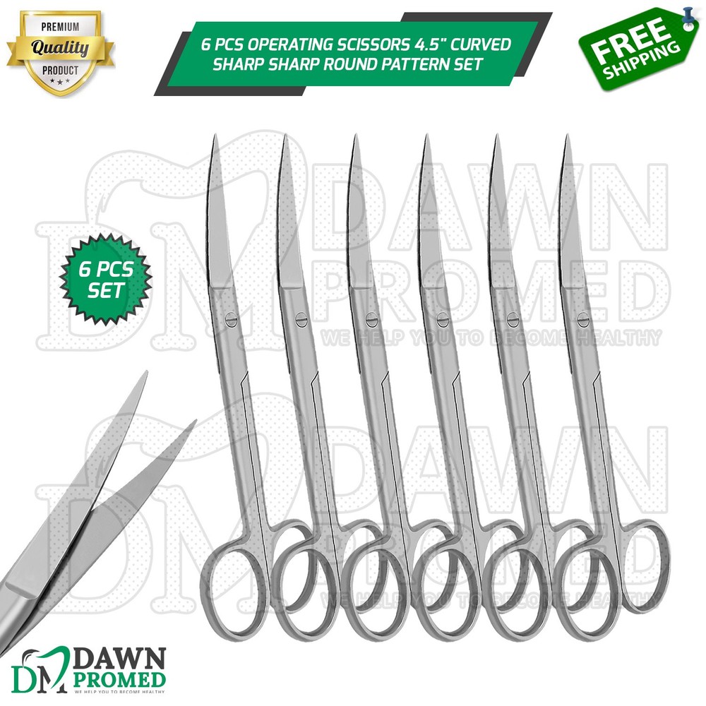 6 Pcs Operating Scissors 4.5" Curved Sharp Sharp Round Pattern Surgical Set