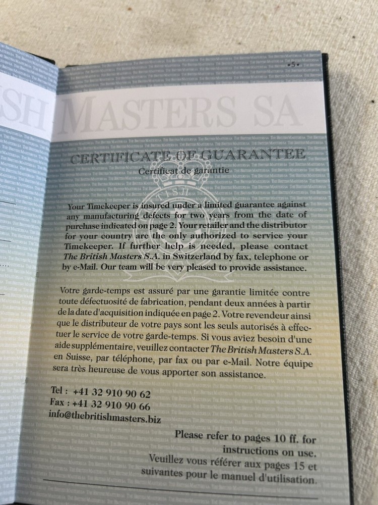 Graham Watch Original Certificate for Swordfish