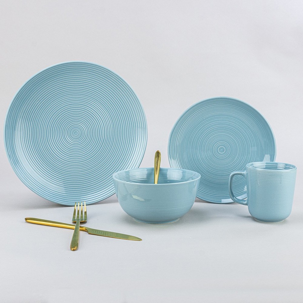 Everything Kitchens Colorful Glazed 16-Piece Dinnerware Set | Blue