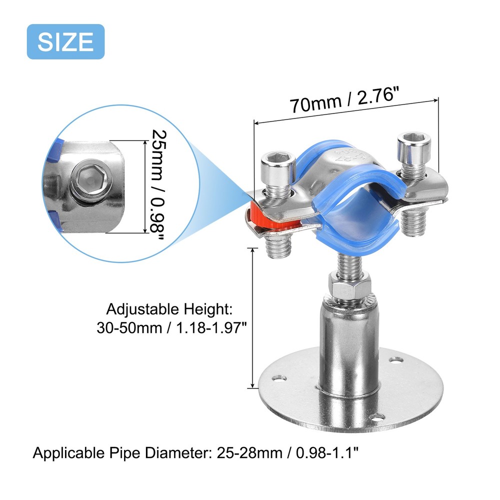 2pcs Pipe Support, Adjustable Height 30-50mm for OD Pipe 25-28mm