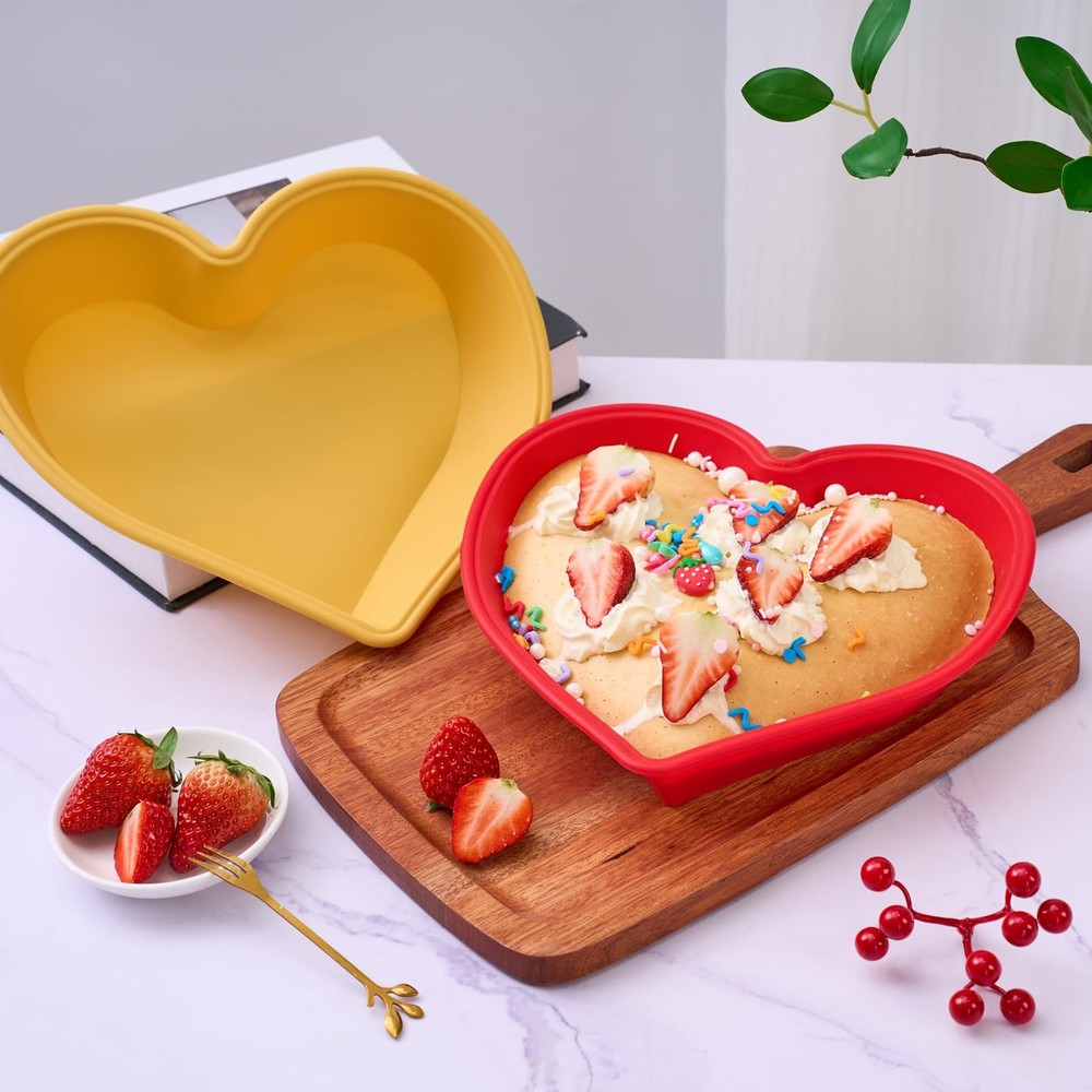 Silicone Heart Shaped Cake Pans 10 Inch 2 Pack