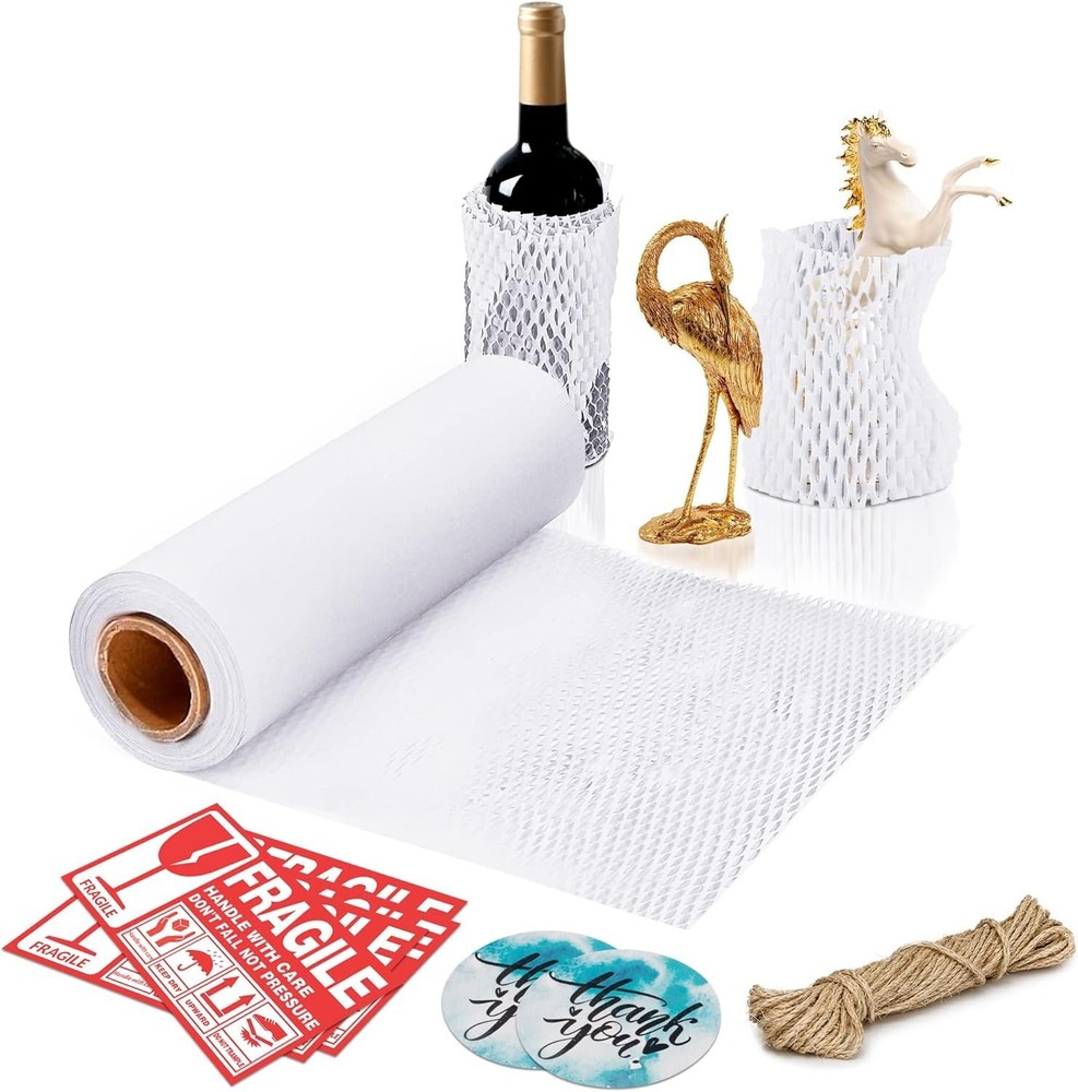 White Biodegradable Honeycomb Packing Paper 15x164' Perforated Rolls