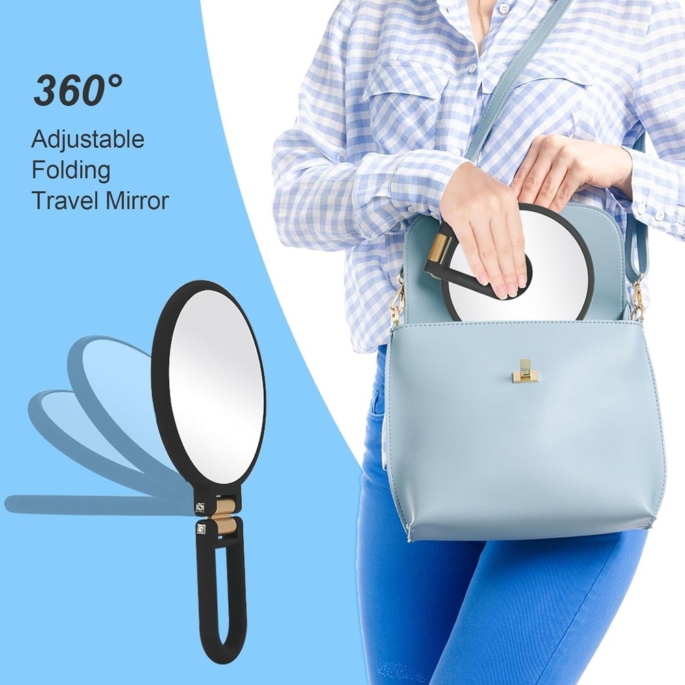 Double-Sided Magnifying Travel Mirror with 30x Power & Adjustable Handle