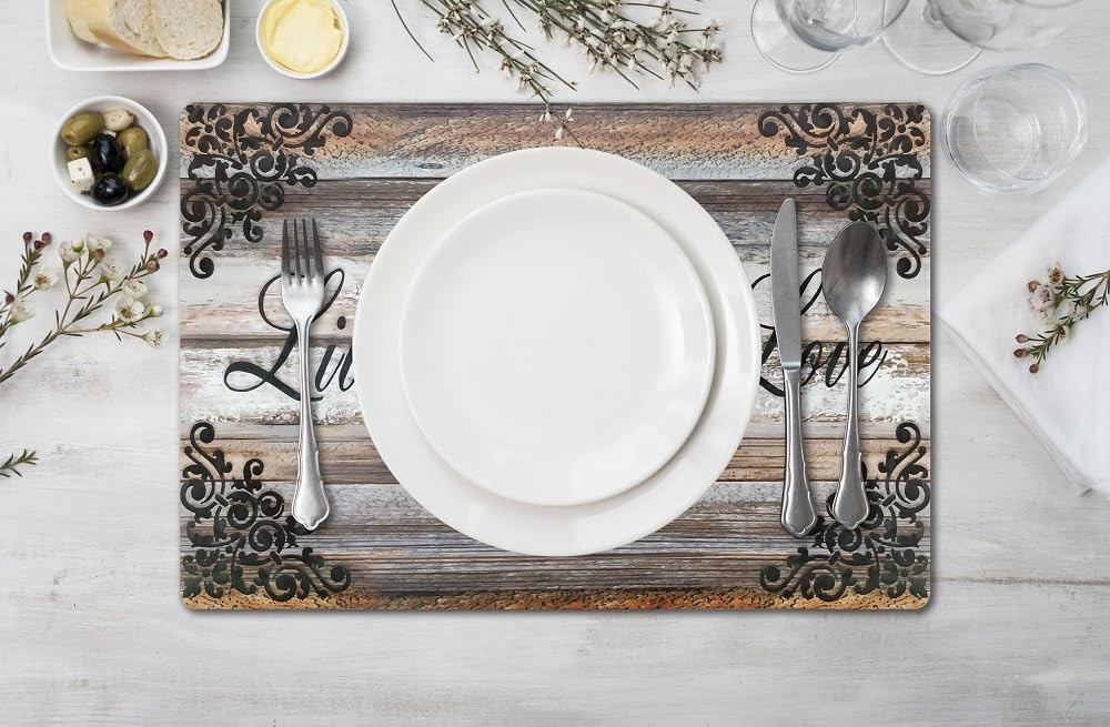 Vinyl Rectangular Placemats Set 17 x 12 inches (Rectangular), Live Laugh Love