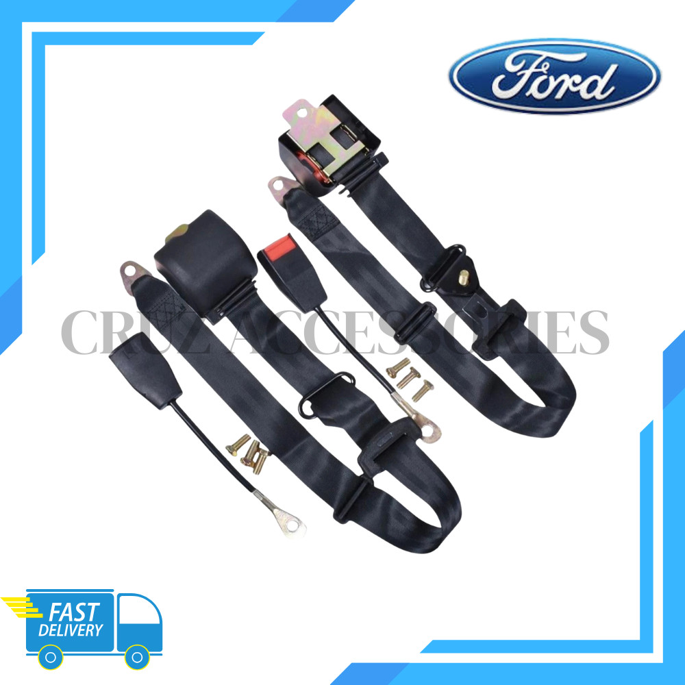 For all Ford Adjustable 3 Point Car Belts Black Pair Safety Replacement
