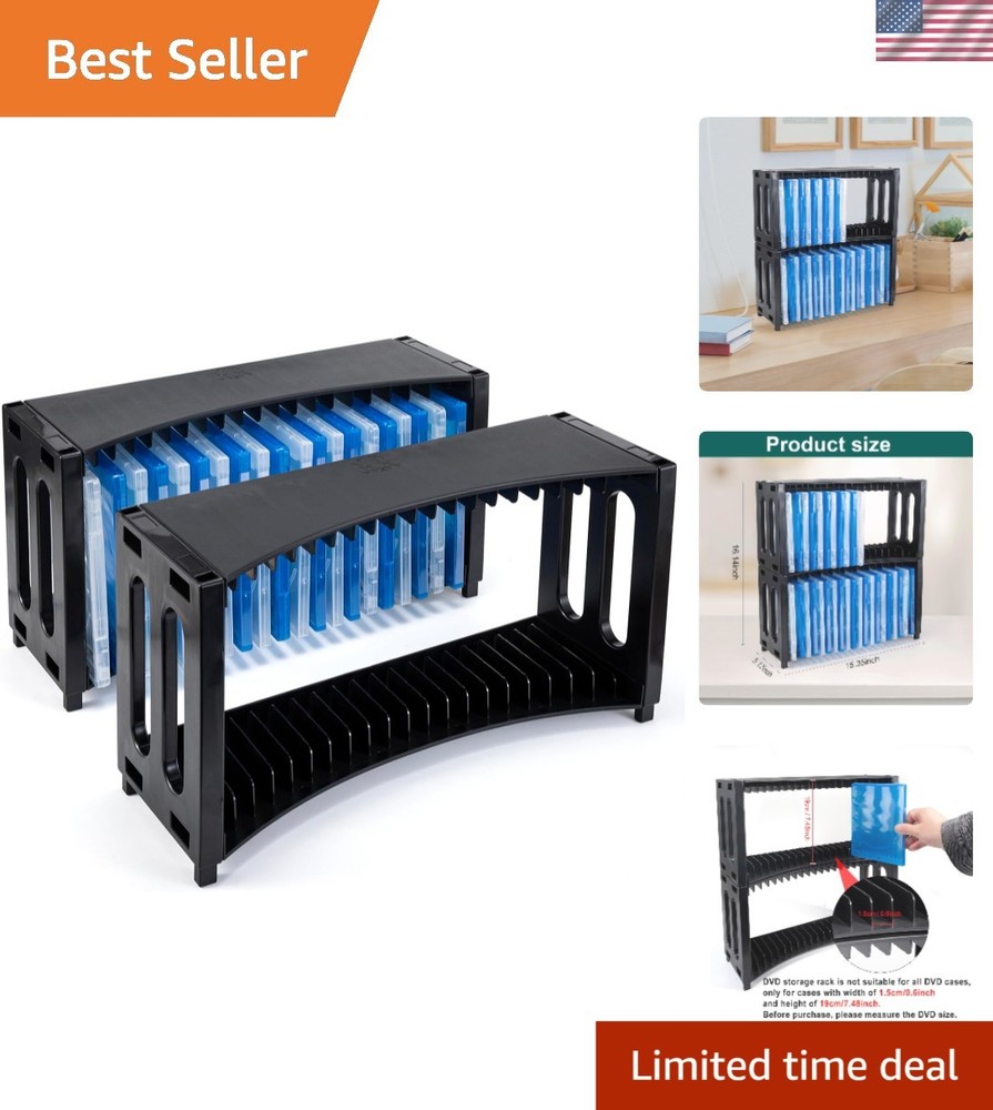 Durable ABS DVD Display Rack - Holds 40 Slim DVD Cases, Stackable Design