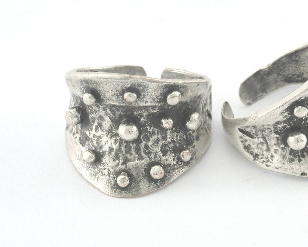 Statement Adjustable Ring Antique Silver Plated Brass (18mm 8US inner size) 3839