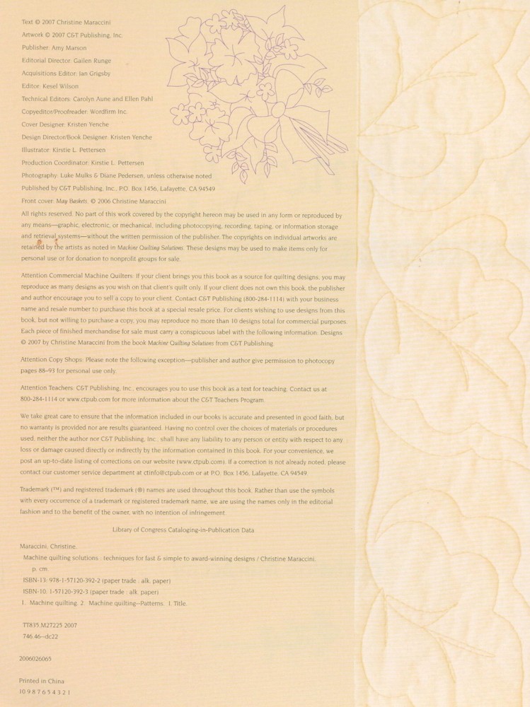 Machine Quilting Solutions 2007 Maraccini Basics Fast Simple Borders Trapunto