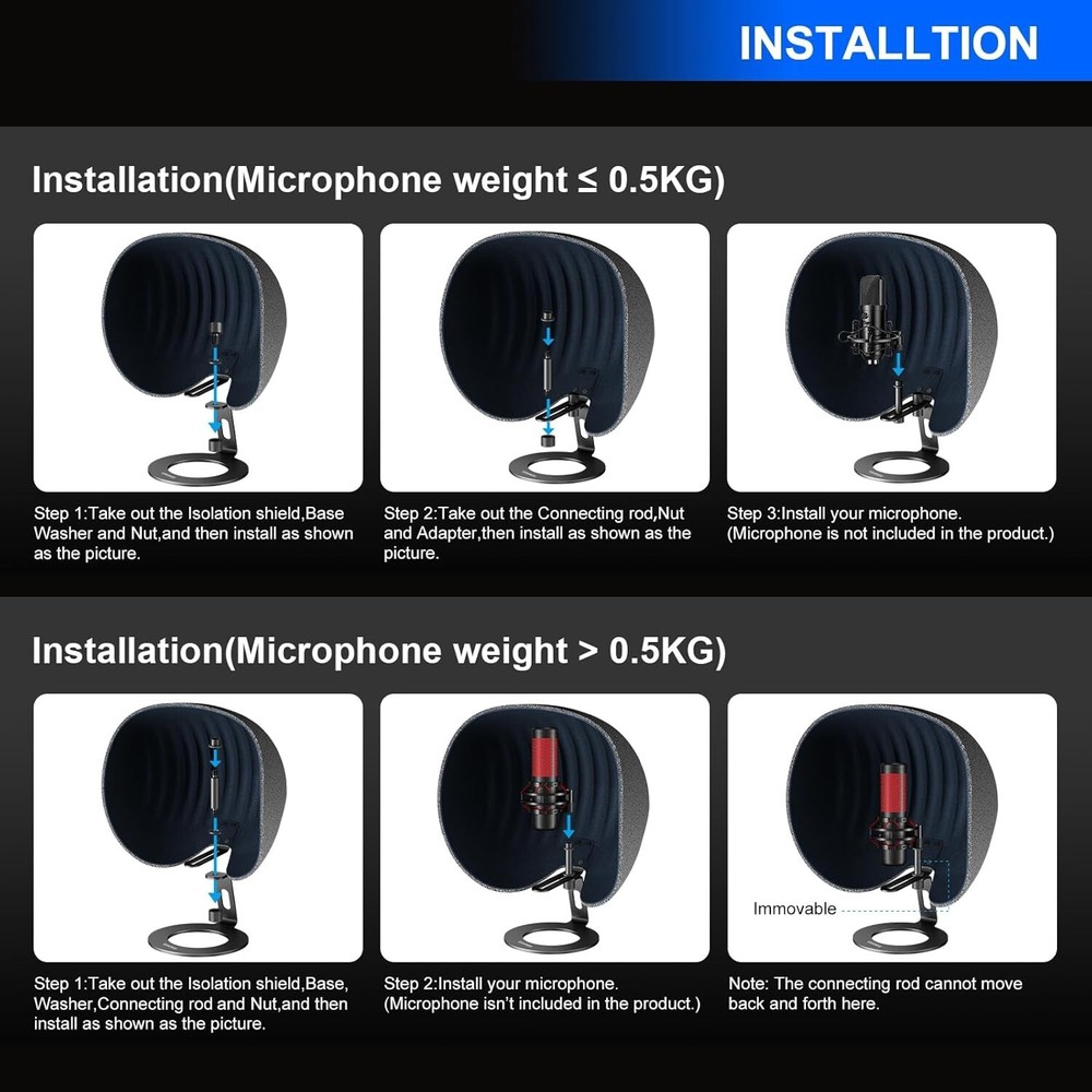 Versatile 360° Microphone Isolation Shield - Compatible with Blue Yeti & More
