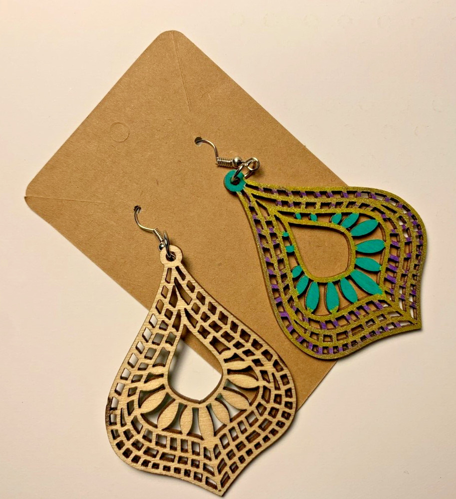 Handmade painted wood dangle earrings