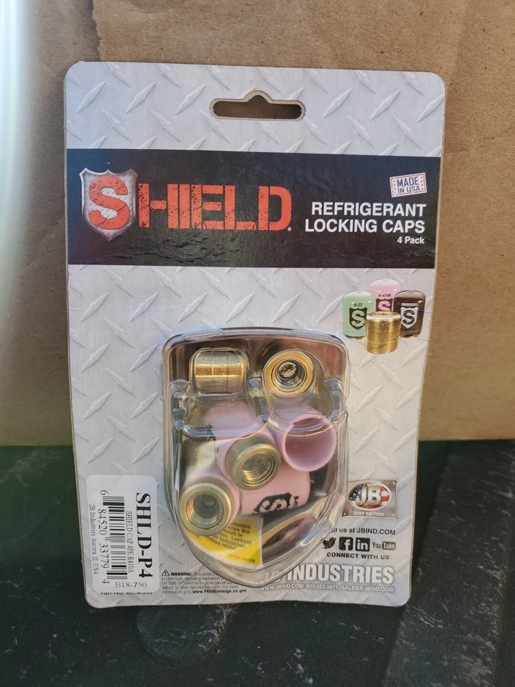 4 PACK Jb Industries Shld-P4 Refrigerant Locking Caps 1/4" 410A SHIELD Bit Incd
