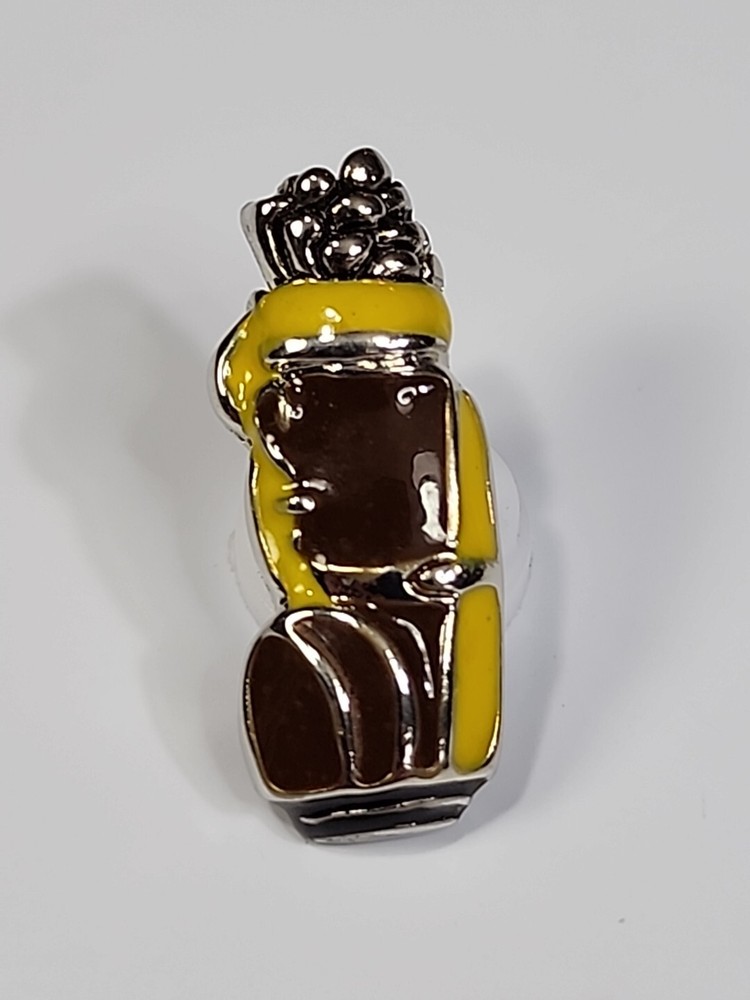 Golf Bag Lapel Pin Brown Yellow & Silver Colors