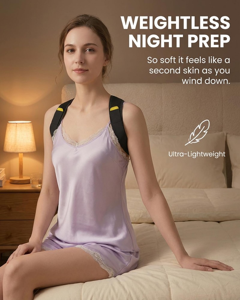 Non-Pinch Design Sleep Upper Back Brace Posture Corrector for , Lightweight &...