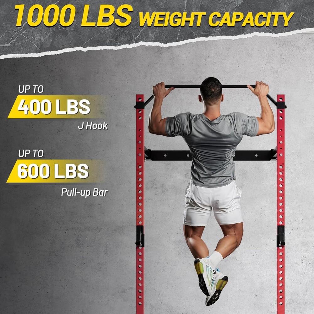 Foldable Squat Rack 1000 LBS Space-Saving with Pull Up Bar & J Hook & Landmine