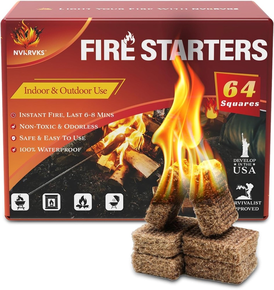 Fire Starter Squares - 64 Waterproof and Easy-Burn Cubes for Grilling