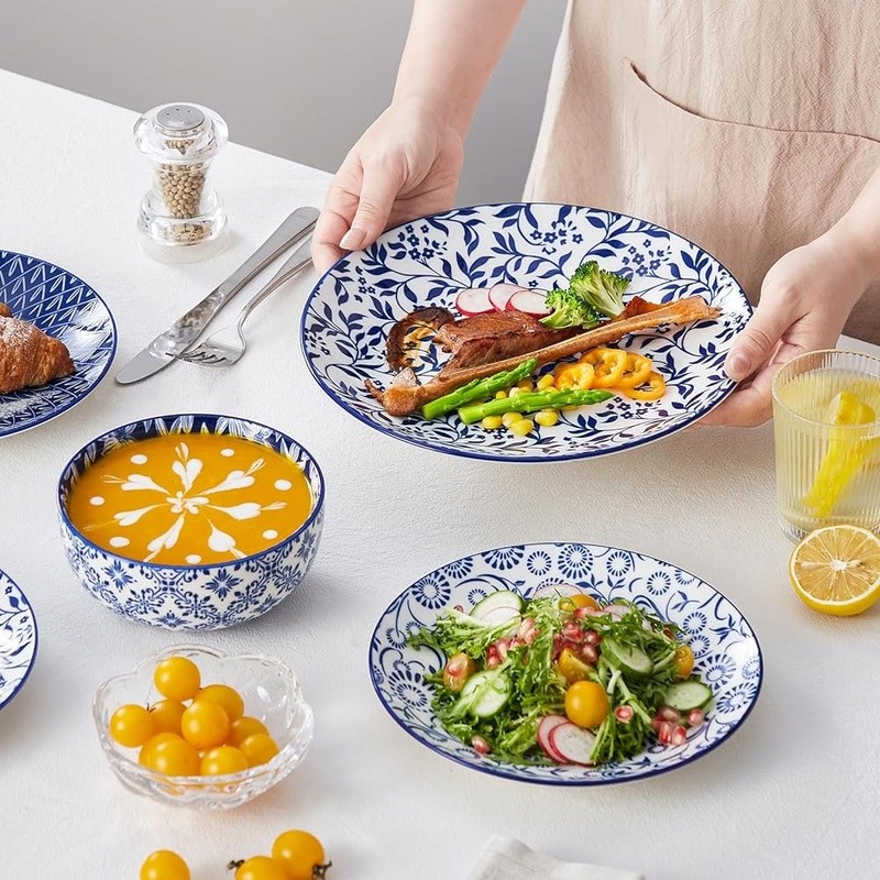 Elegant Porcelain Dinnerware Set Floral Design Durable Stackable Dishwasher Safe