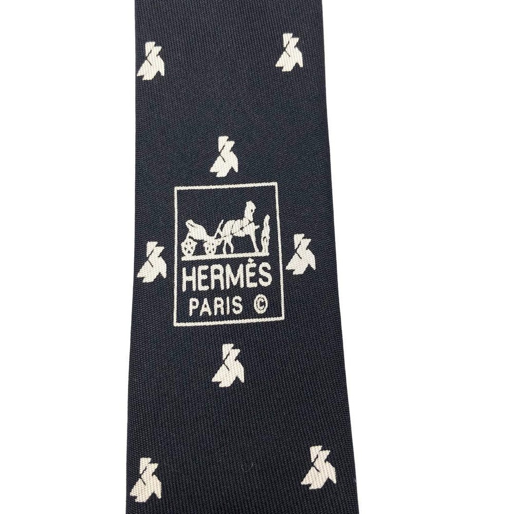 HERMES tie Hermes all over pattern fine black silk