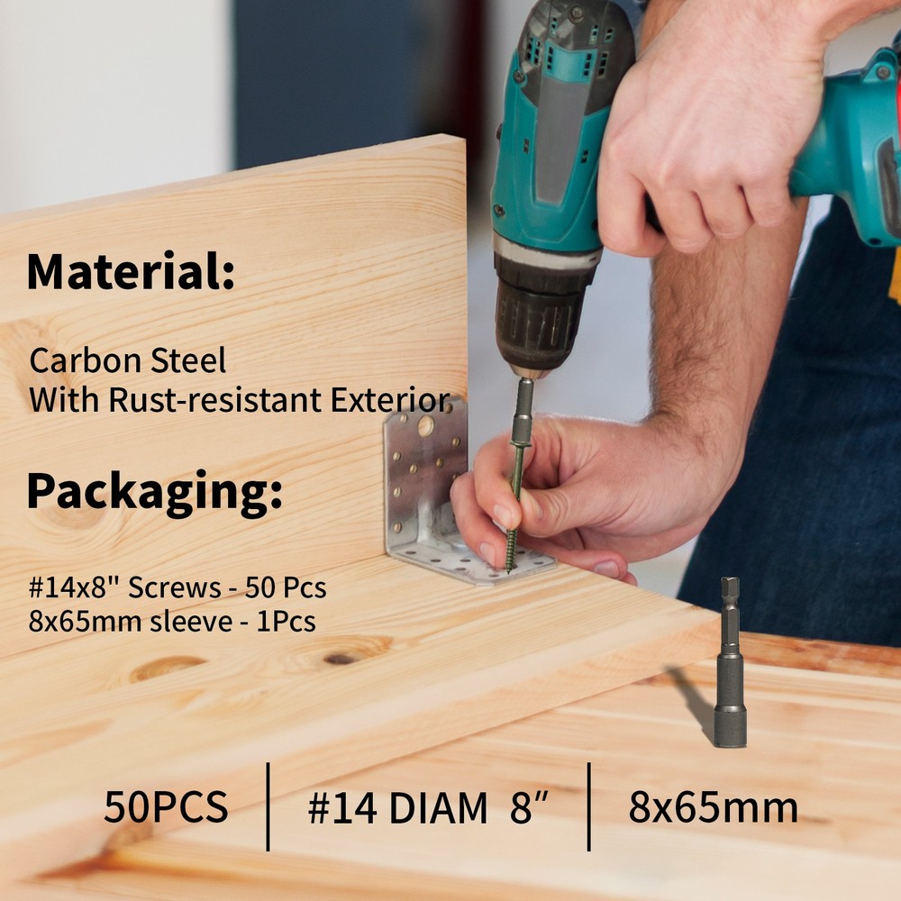 Heavy-Duty Green Timber Structural Wood Screws with Hex Socket 14*8" Extra Long