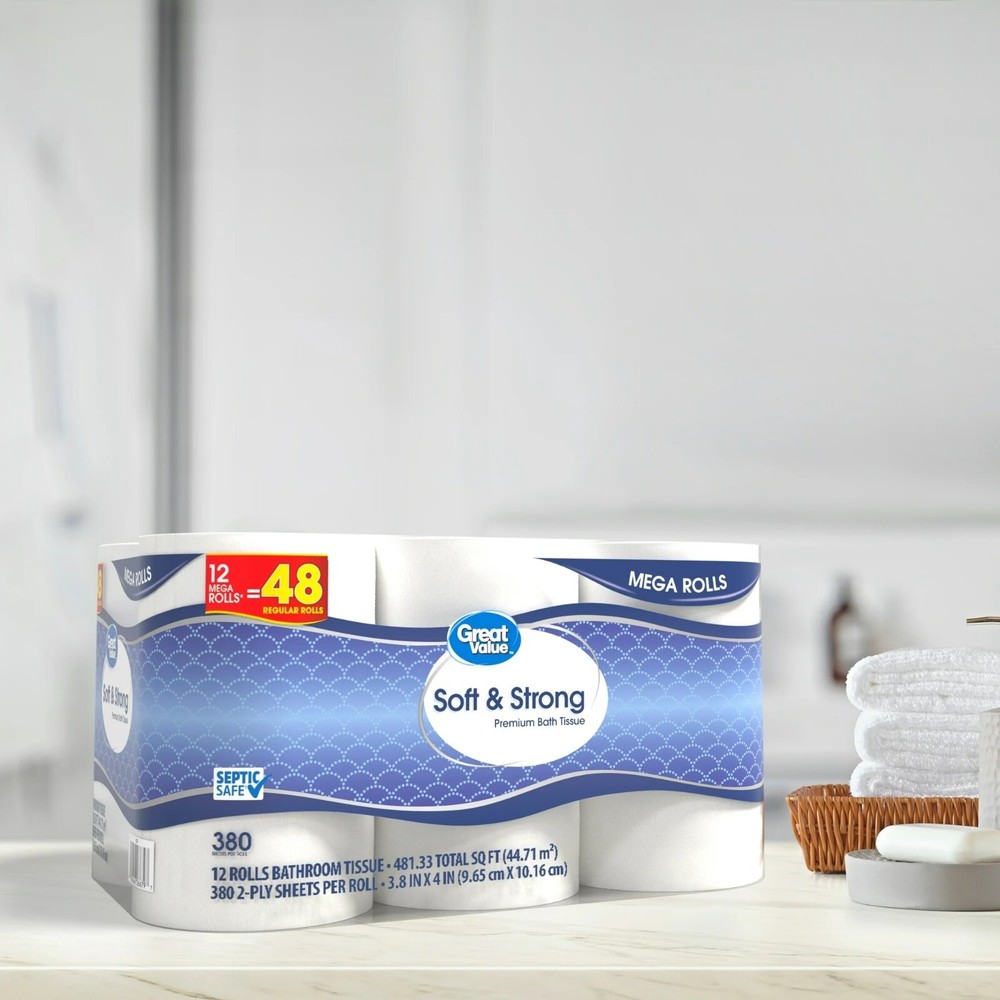 Great Value Premium Soft & Strong Toilet Paper 12 Mega Rolls
