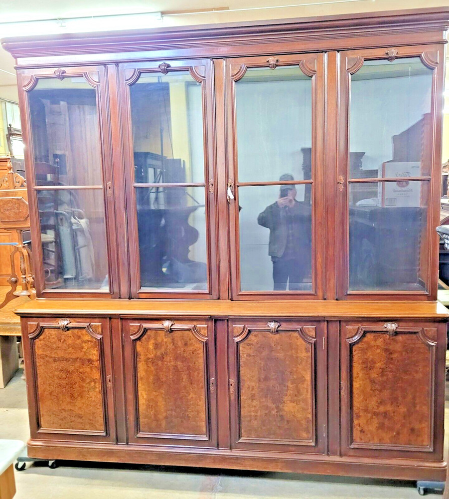 EXCEPTIONAL AMERICAN VICTORIAN WALNUT AND BURL BOOKCASE