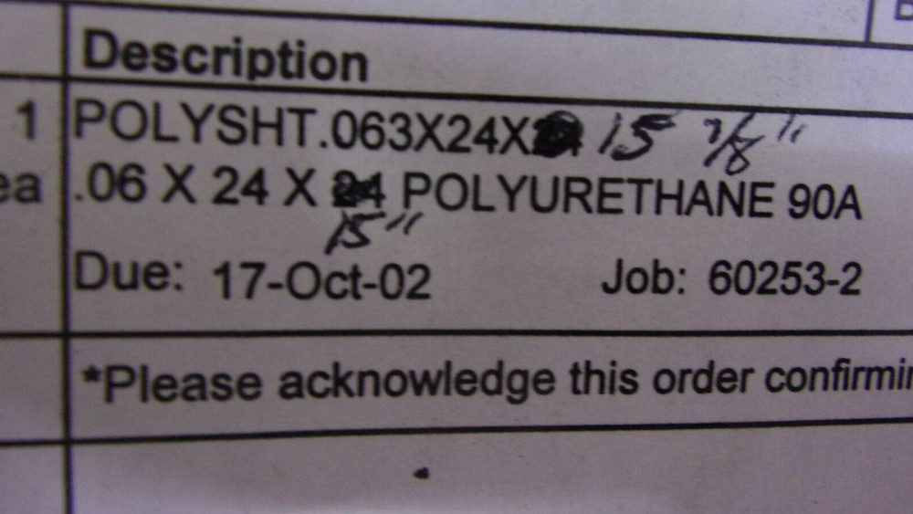 .063" POLYURETHANE 90A FLAT STOCK SHEET 24" X 15"+