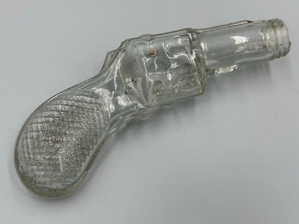 Antique GUN Medium Round Grip Figural Glass CANDY CONTAINER A&E 282