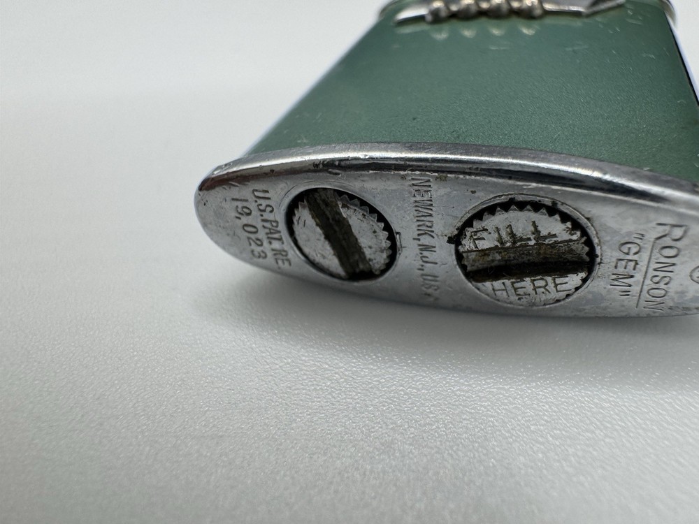 Vintage Ronson Gem Lighter Green w/ Silver Trim
