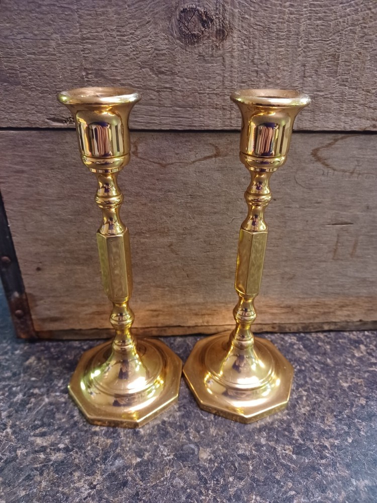 Pair Vintage Brass Candle Stick 7.5" Marked M On Bottom