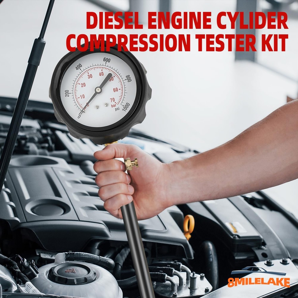 TU-15 Diesel Engine Cylinder Compression Tester with Glow Plug Injector Adapters