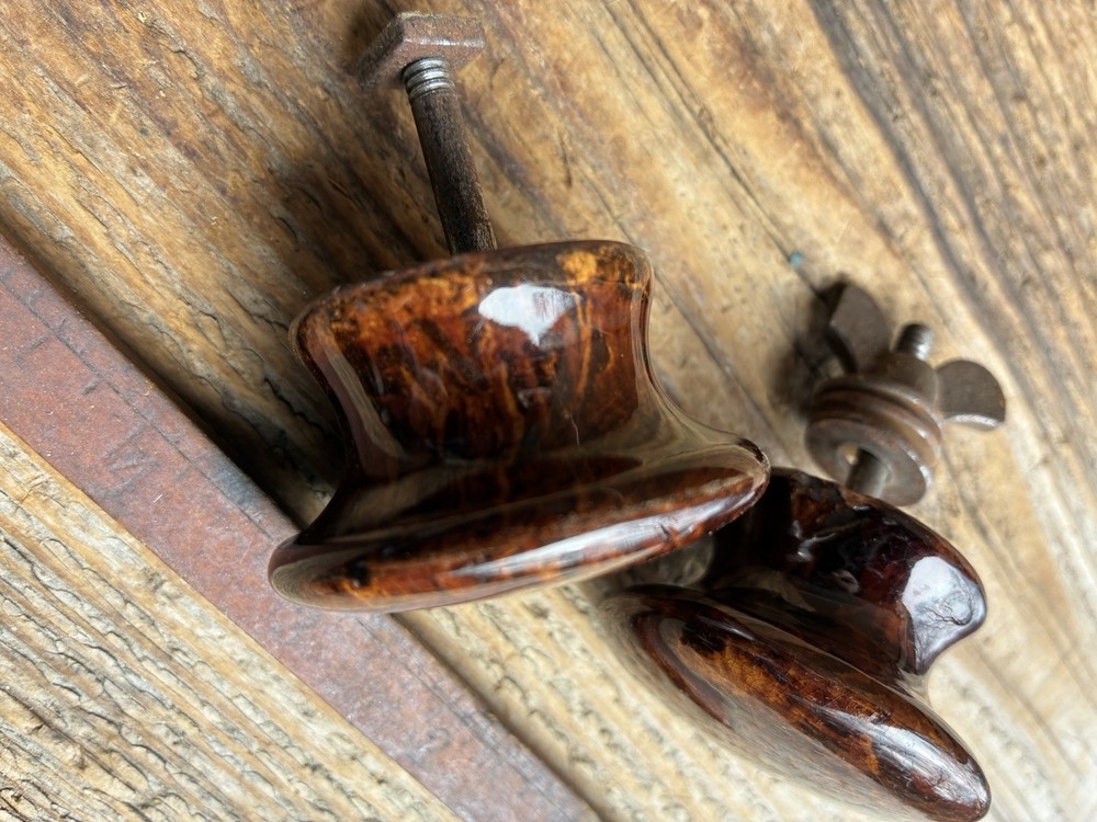 Pair (2) Rare Antique Bennington Pottery Cupboard / Drawer Pull Knobs - 2 in Dia