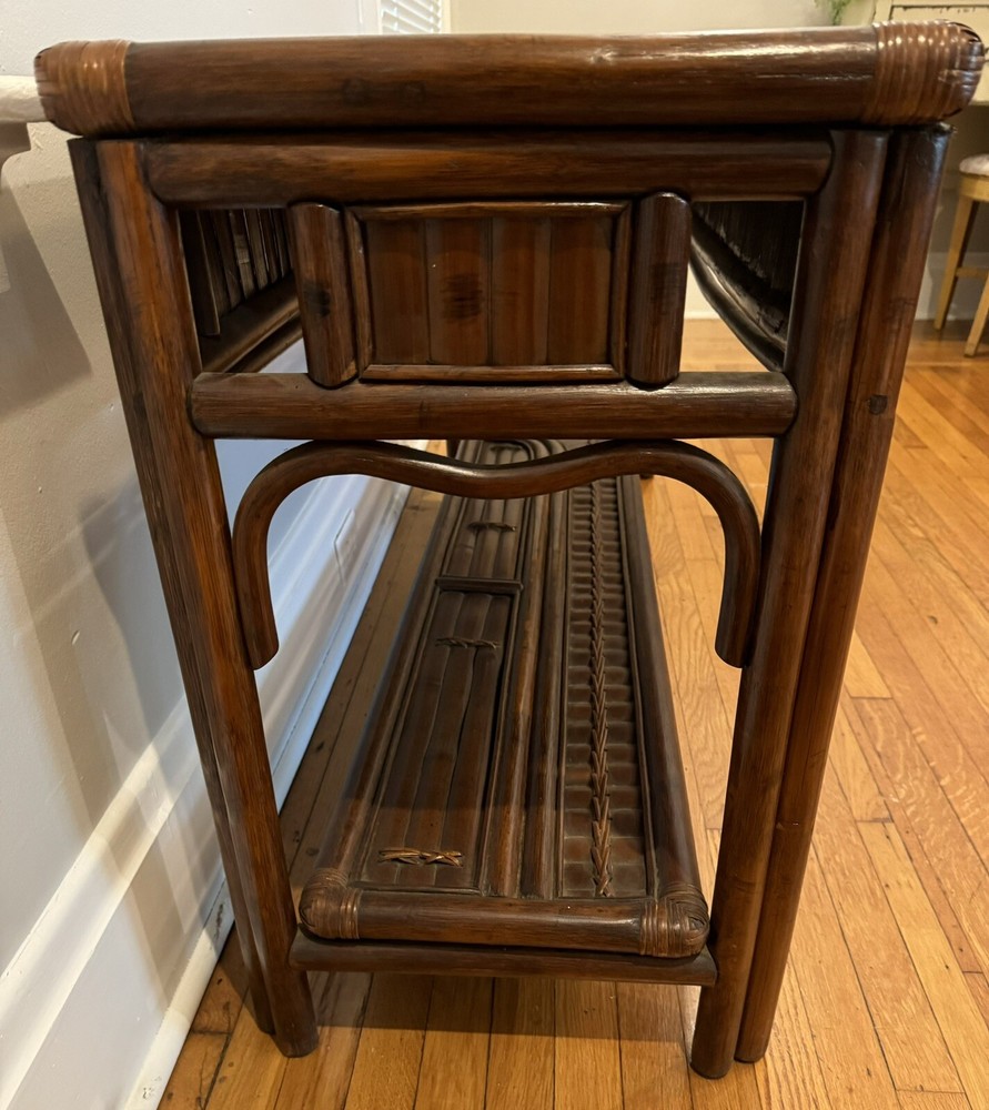 Vintage Boho Chic Brentwood Rattan Console Sofa Table