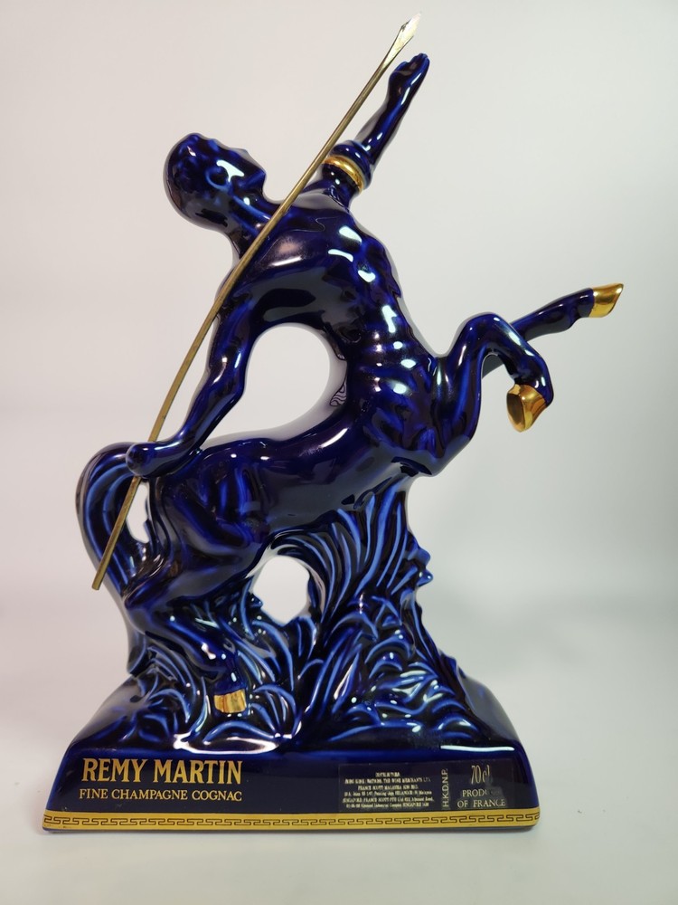 Remy Martin Blue Centaur Ceramic Decanter Empty Vintage Cognac Bottle