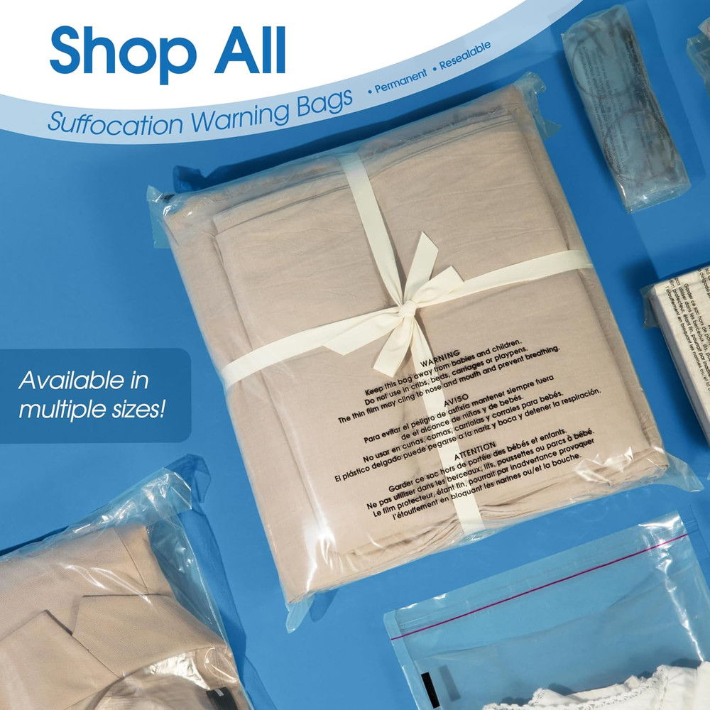 - 8” X 10” (200 Count) Self Seal Clear Poly Bags With Suffocation Warning