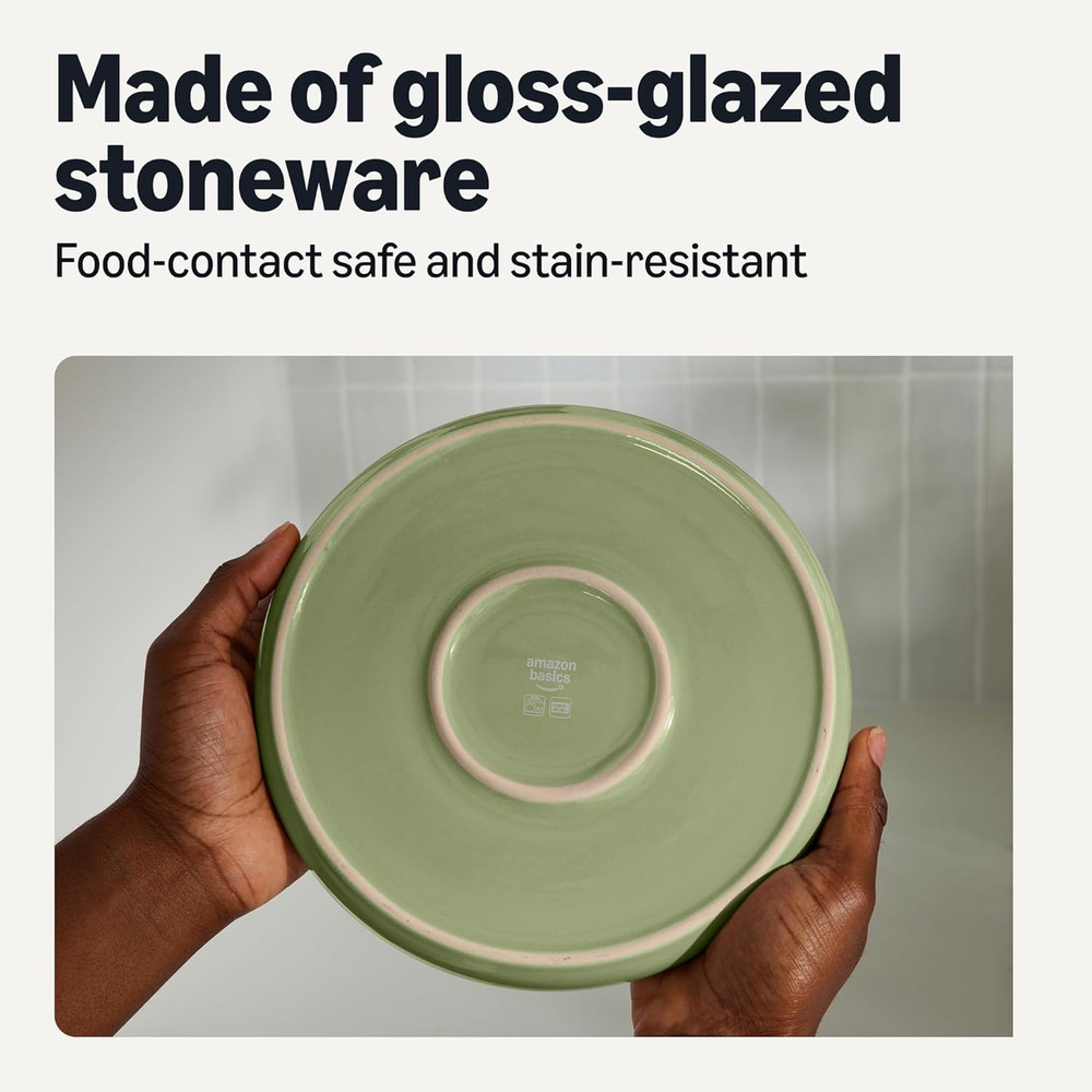 Glazed Stoneware Dinnerware, 12-Piece Set, 4 Full Place Settings, Microwave and