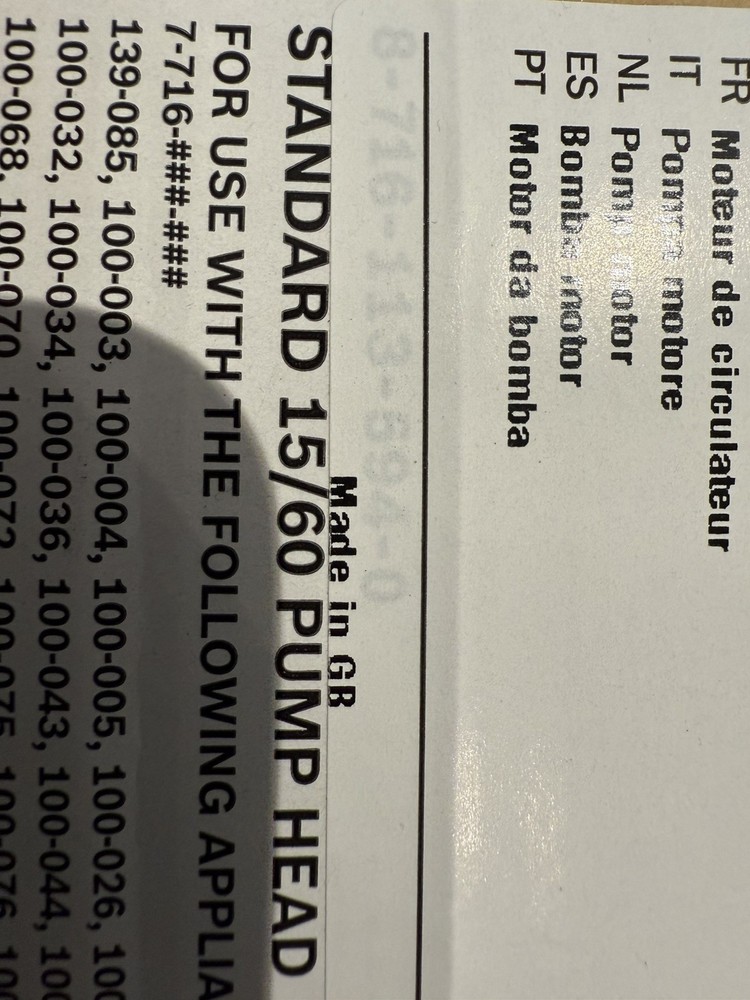 Worcester 8716119827 SBi/Danesmoor/Heatslave Grundfos 59200160 Pump 87161135940