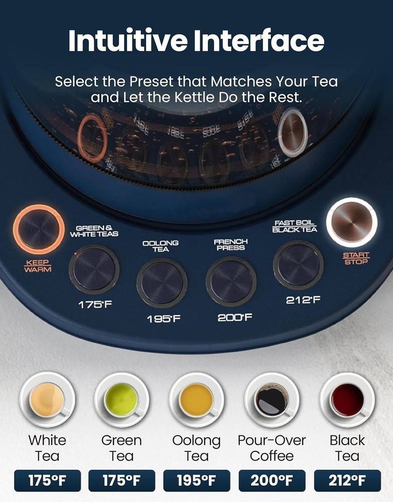 Hervidor con programas de preparación. Capacidad de 1,5 litros | Azul medianoche