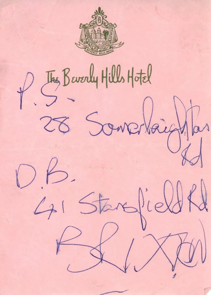 David Bowie Handwritten note