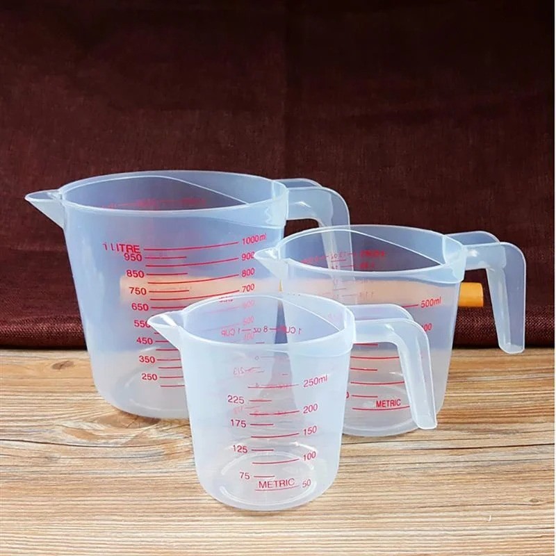 3pcs Plastic Measuring Cups Set 250/500/1000ml Liquid Beaker Kitchen Baking