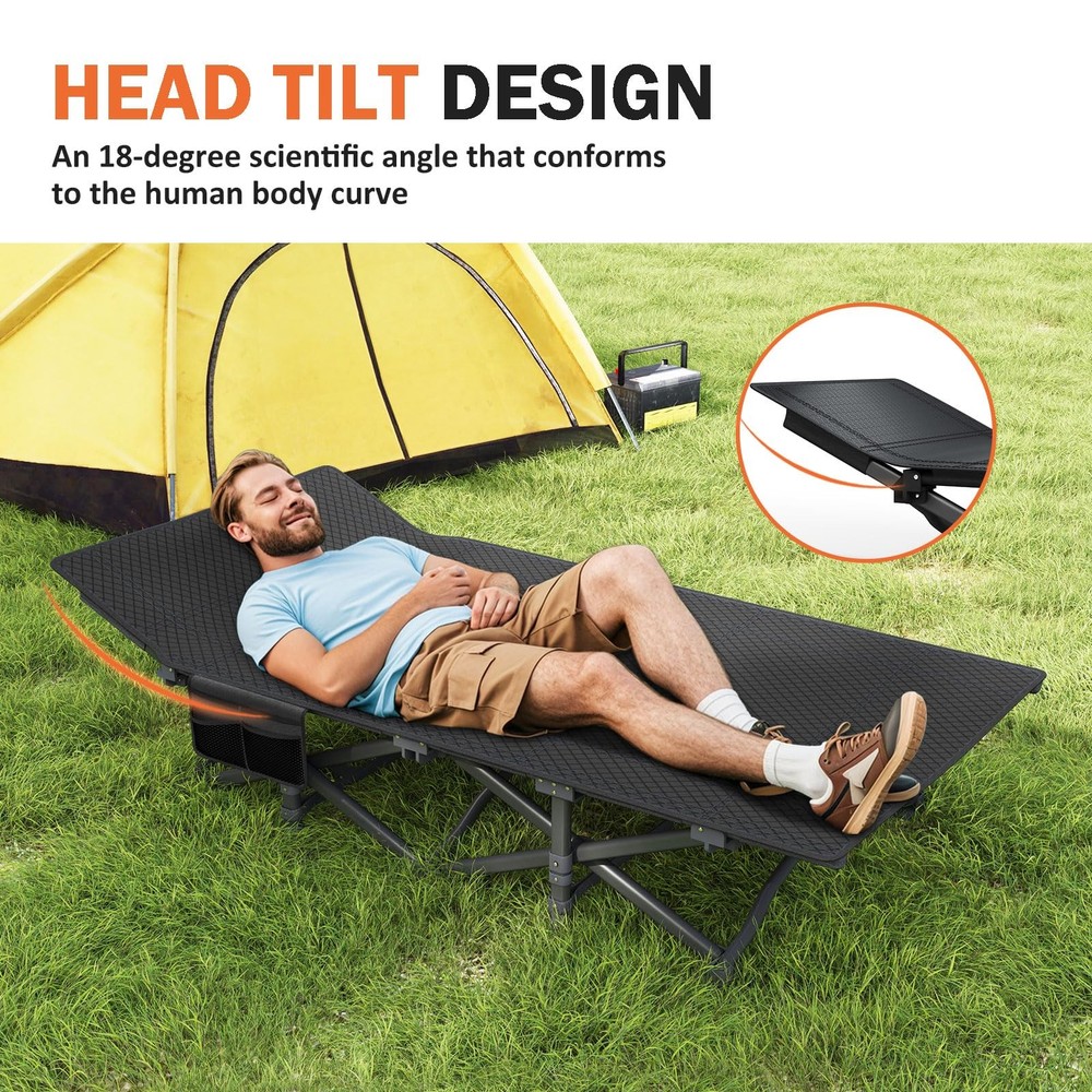 Camping Cot for Adults with Cushion Comfortable, Portable Folding Bed for Sle...